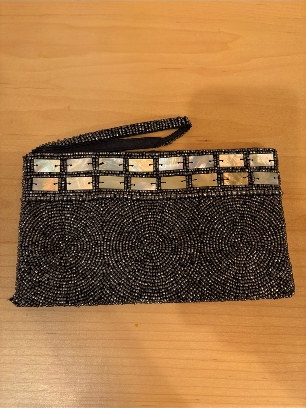 Beaded Evening Wristlet Clutch with Iridescent Accents